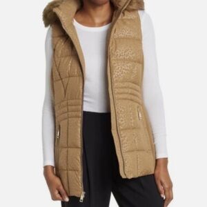 NWT MICHAEL Michael Kors Hooded Puffer Vest with Faux Fur Trim - Size S